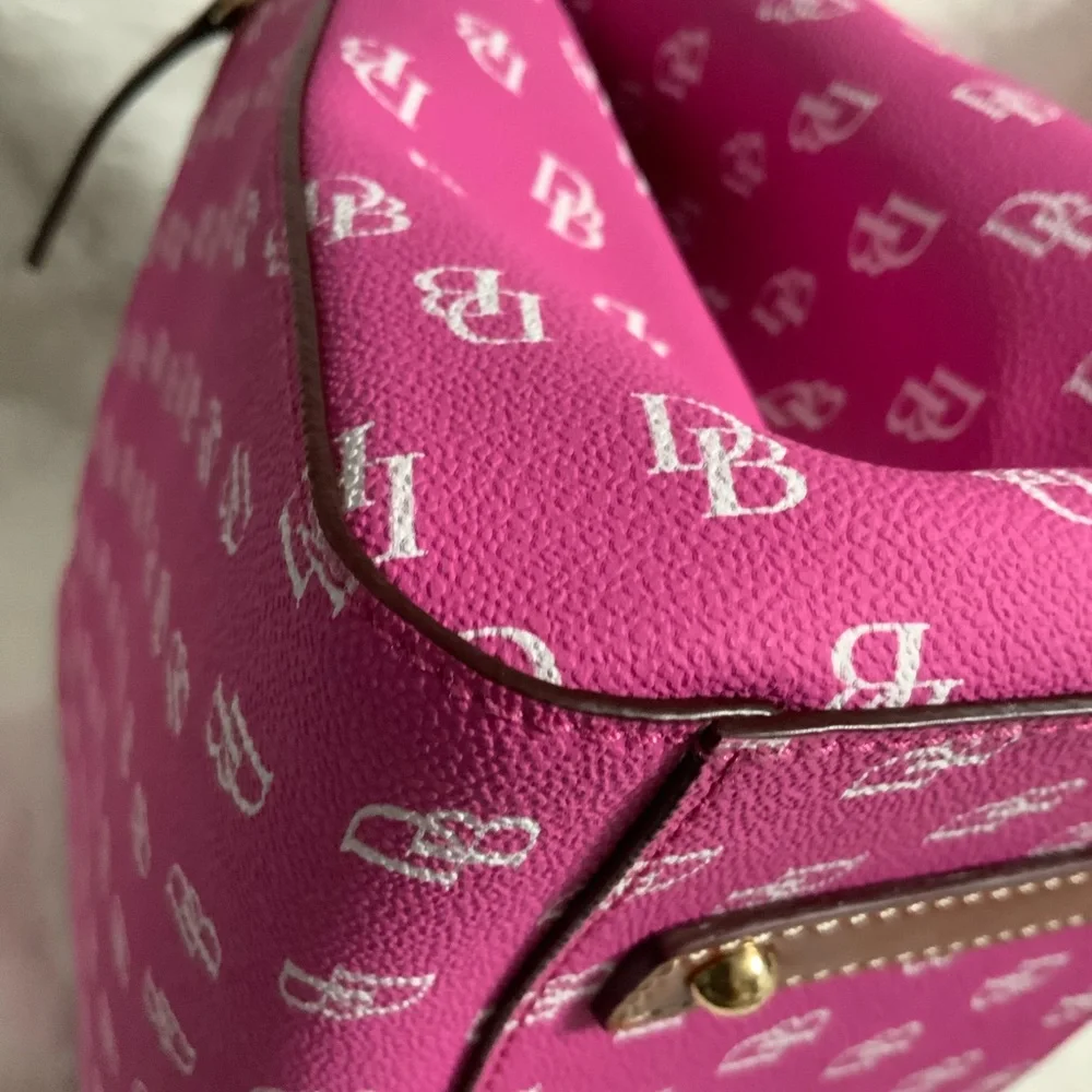 Dooney & Bourke Pink Logo Satchel with Brown Handles
